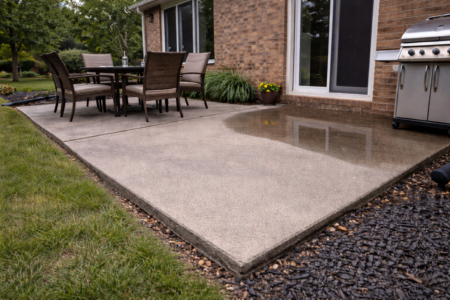 problem patio in elkhart has water building next to home