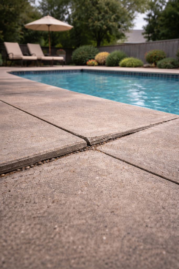 pool side concrete pads raised at elkhart residence